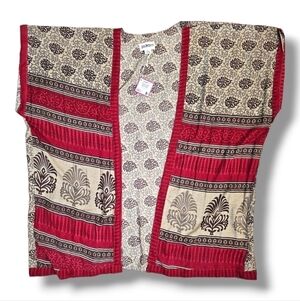 Darn Good Yarn Toupe & Burgandy Print Silk Blend Amara Short Duster - Size 0-12